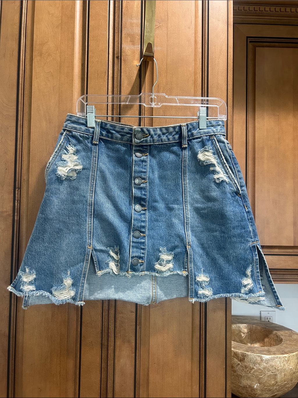 Carmar Distressed Button-Front Denim Mini Skirt - Blue